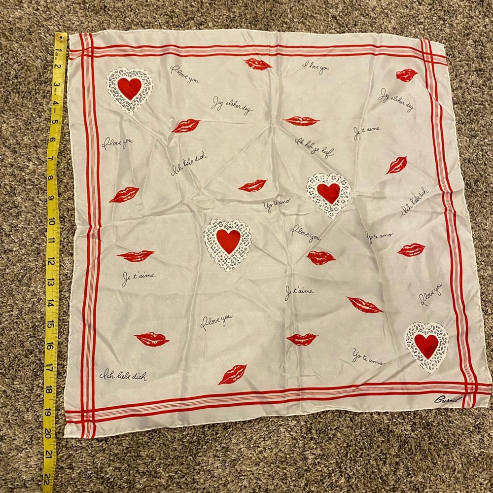 Heart & Lip Print Square Scarf - Red on Ivory - Picture 8 of 9
